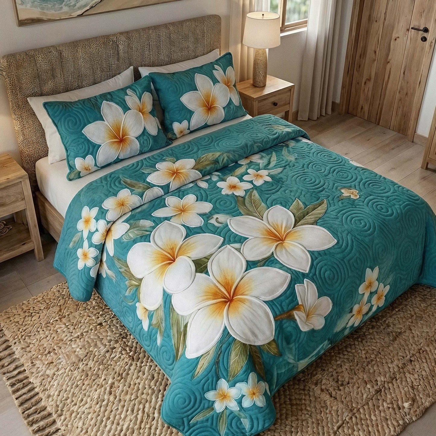 Ocean Bloom 3-Piece Quilted Bedding Set NCU0DQQ0839