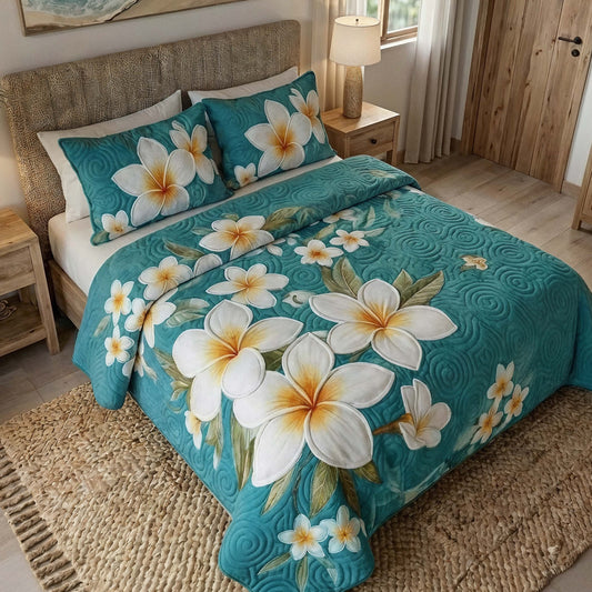 Ocean Bloom 3-Piece Quilted Bedding Set NCU0DQQ0839