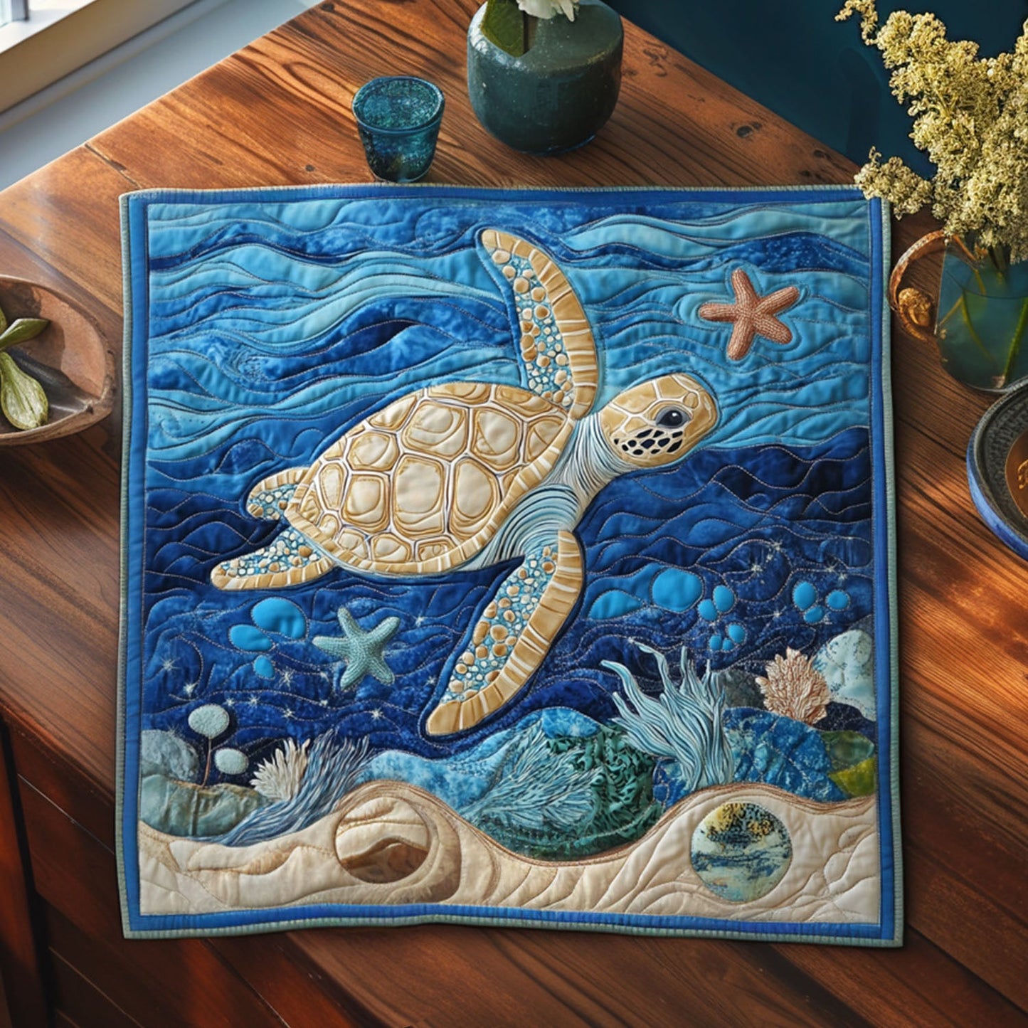 Ocean Bloom Quilted Table Topper NCU0PTT687