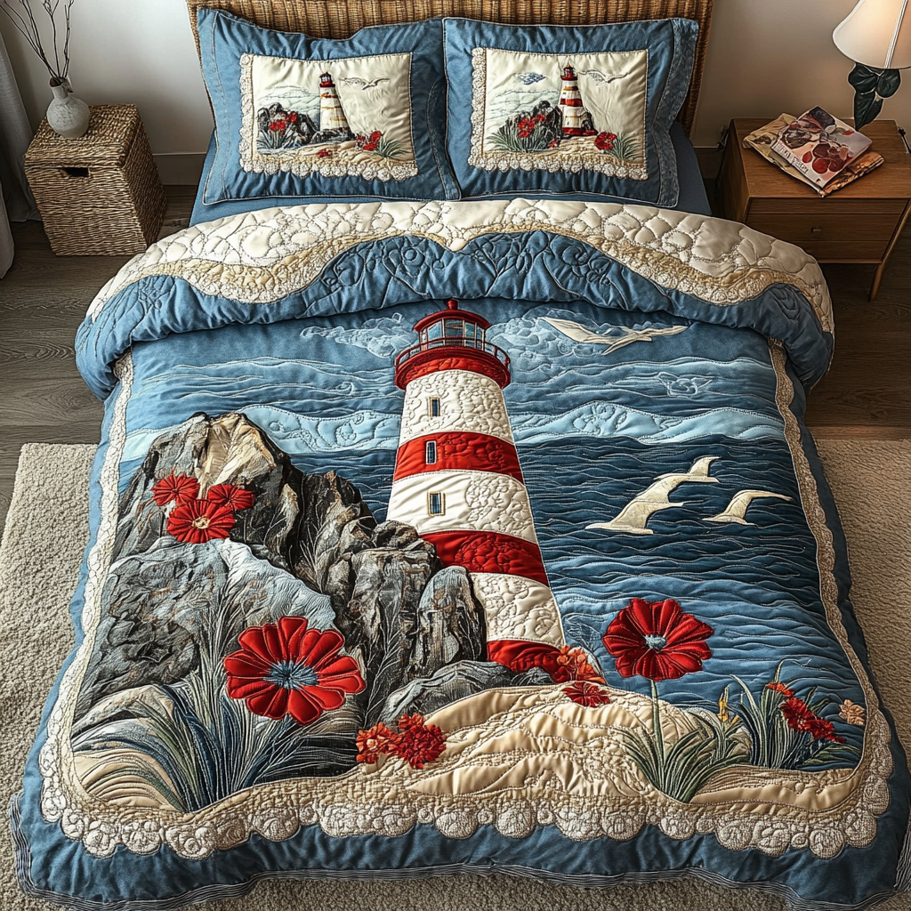 Ocean Breeze Lighthouse 3-Piece Quilted Bedding Set NCU0DDK114