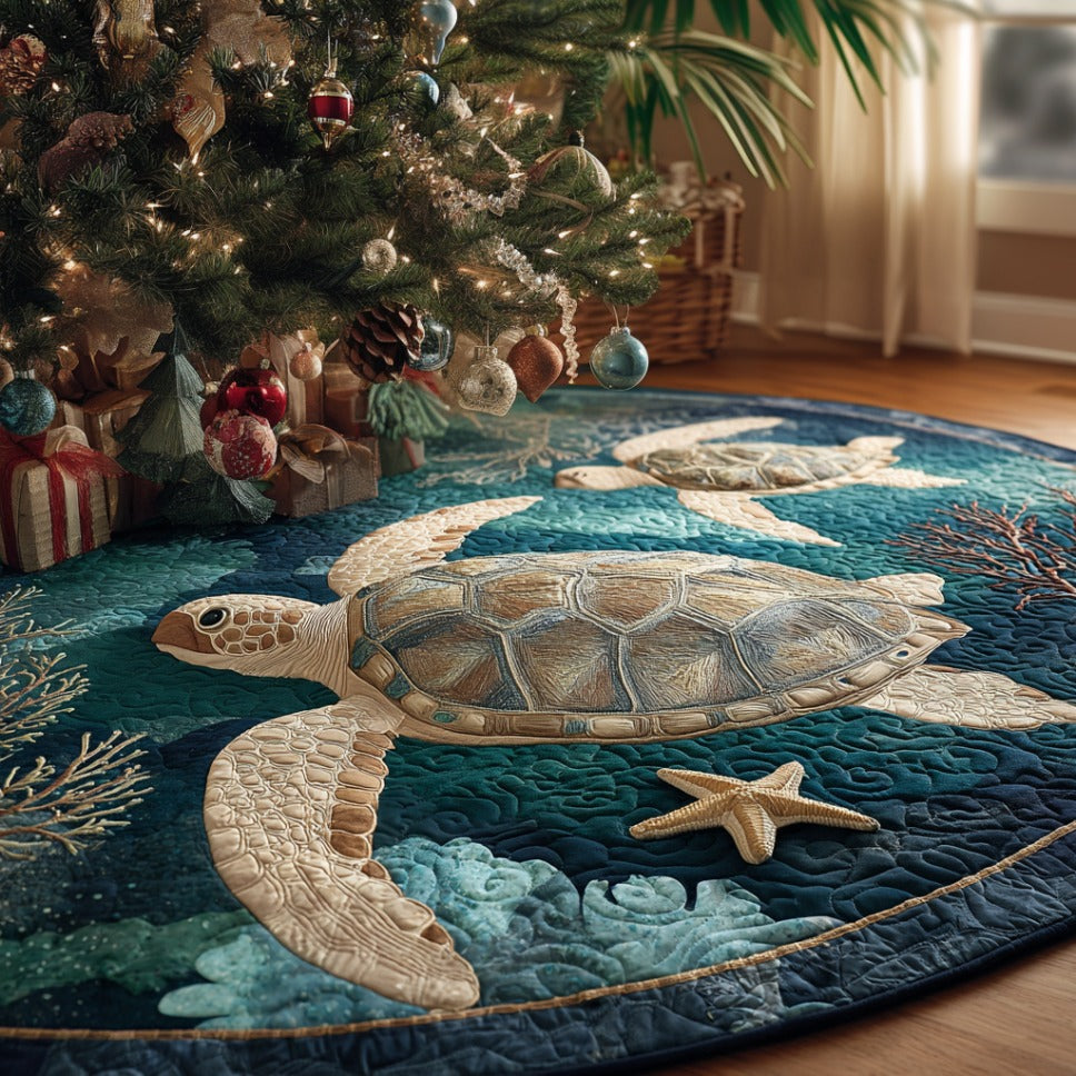 Ocean Drift Turtle Christmas Quilted Tree Skirt NCU0DV1415