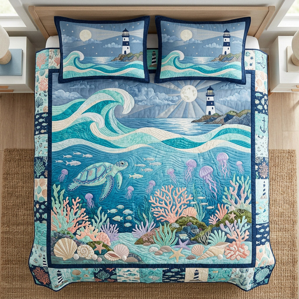 Ocean Lighthouse Reef 3-Piece Quilted Bedding Set NCU0HNH1147