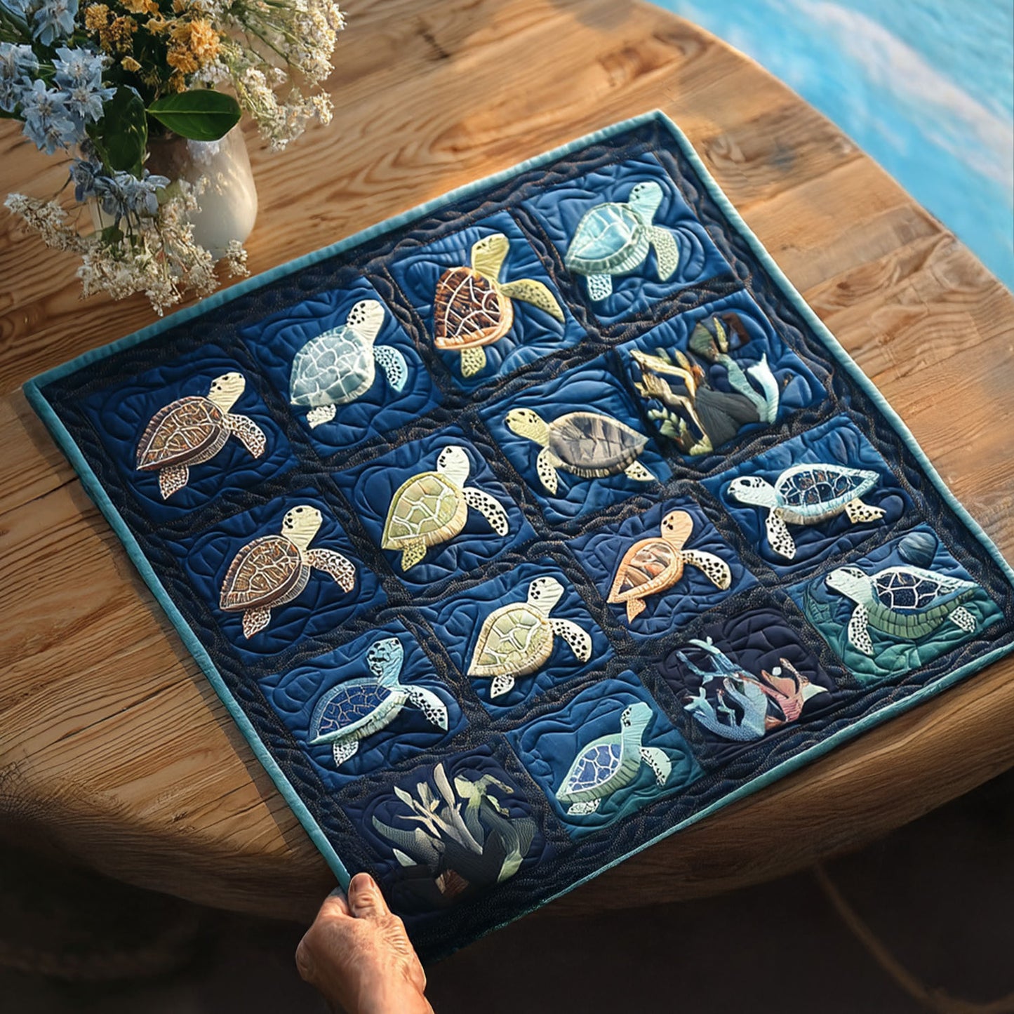 Ocean Mosaic Quilted Table Topper NCU0PTT688