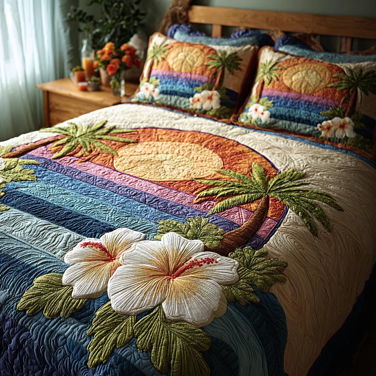 Ocean Petals 3-Piece Quilted Bedding Set NCU0DV1964