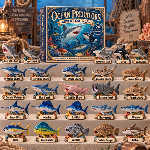 CHRISTMAS KICKOFF 40% OFF - Ocean Predators Advent Calendar 2026 - 24-Day Festive Countdown, Acrylic Charms Blind Box - Gift For Fish Lovers AC0TM364