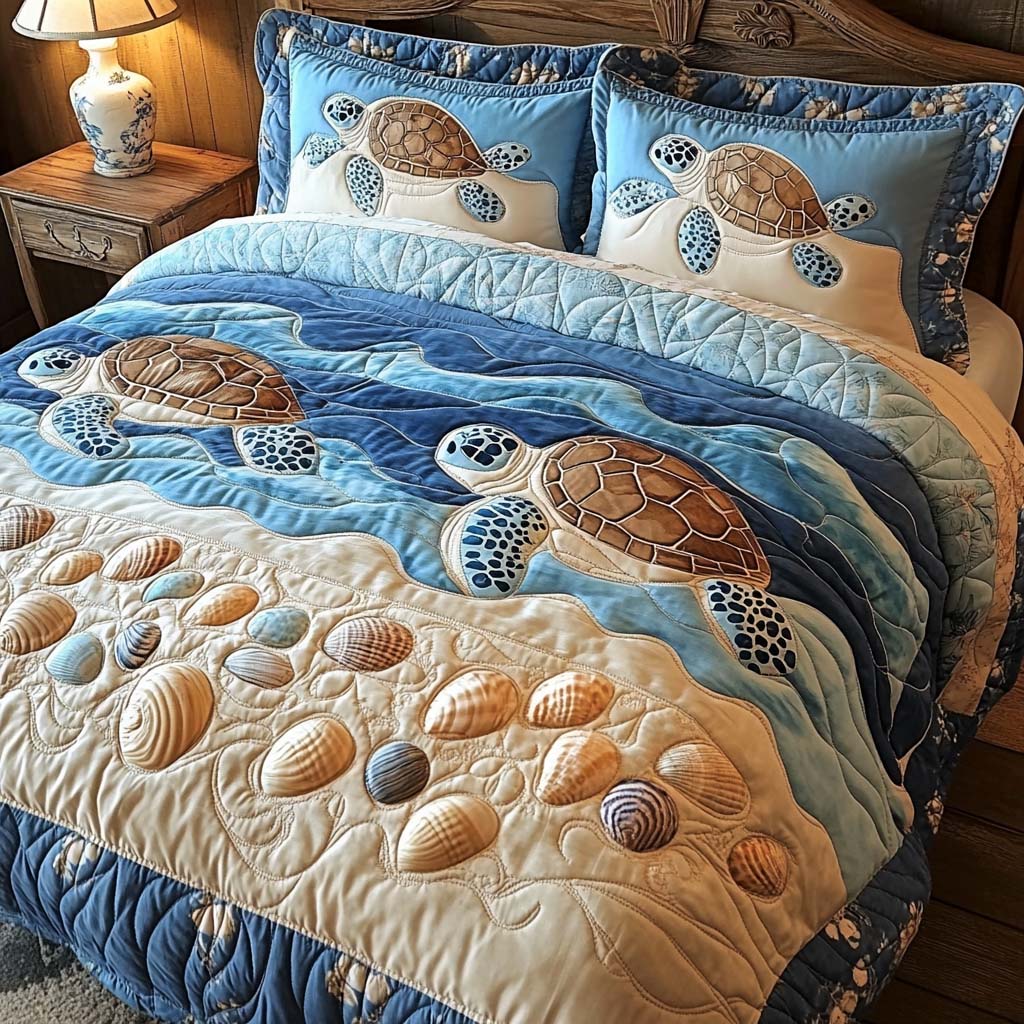 Ocean Turtle Dreams 3-Piece Quilted Bedding Set NCU0NNL189