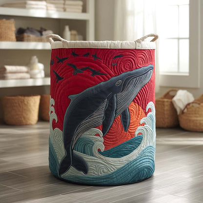 Ocean Wave Whale Quilted Laundry Basket NCU0NXD410