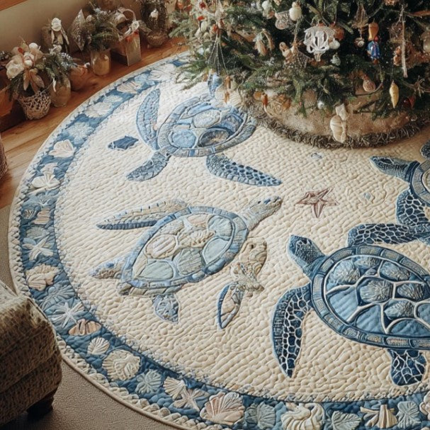 Ocean Whisper Turtle Christmas Quilted Tree Skirt NCU0DV1425