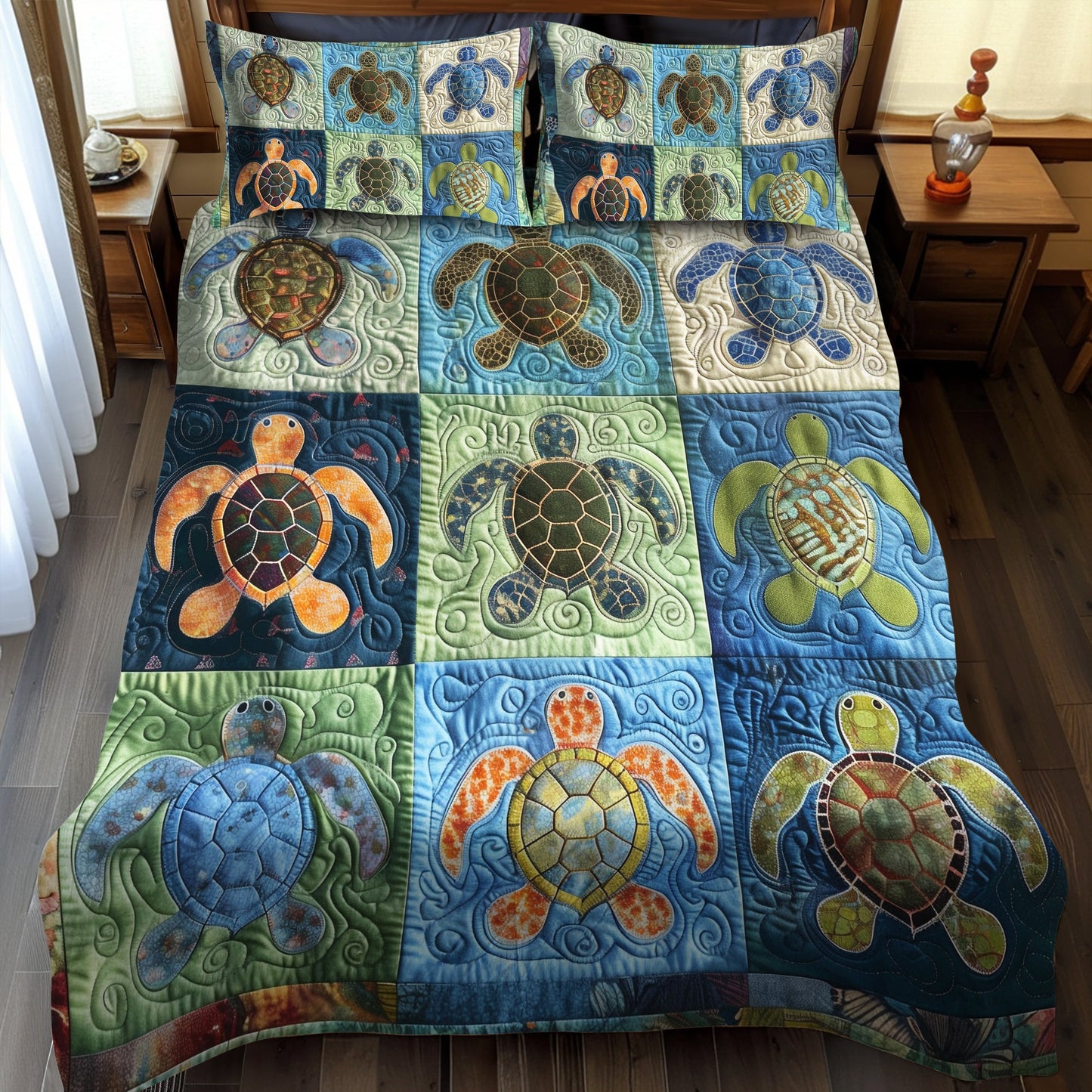 Oceanic Turtle Dream 3-Piece Quilted Bedding Set  NCU0TL482