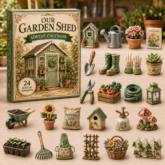 CHRISTMAS KICKOFF 40% OFF - Old Garden Shed Advent Calendar 2026 - 24-Day Festive Countdown, Acrylic Charms Blind Box - Gift For Gardening Lovers AC0TM045