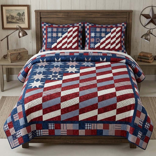 Old Glory Patch 3-Piece Quilted Bedding Set NCU0DQQ0638