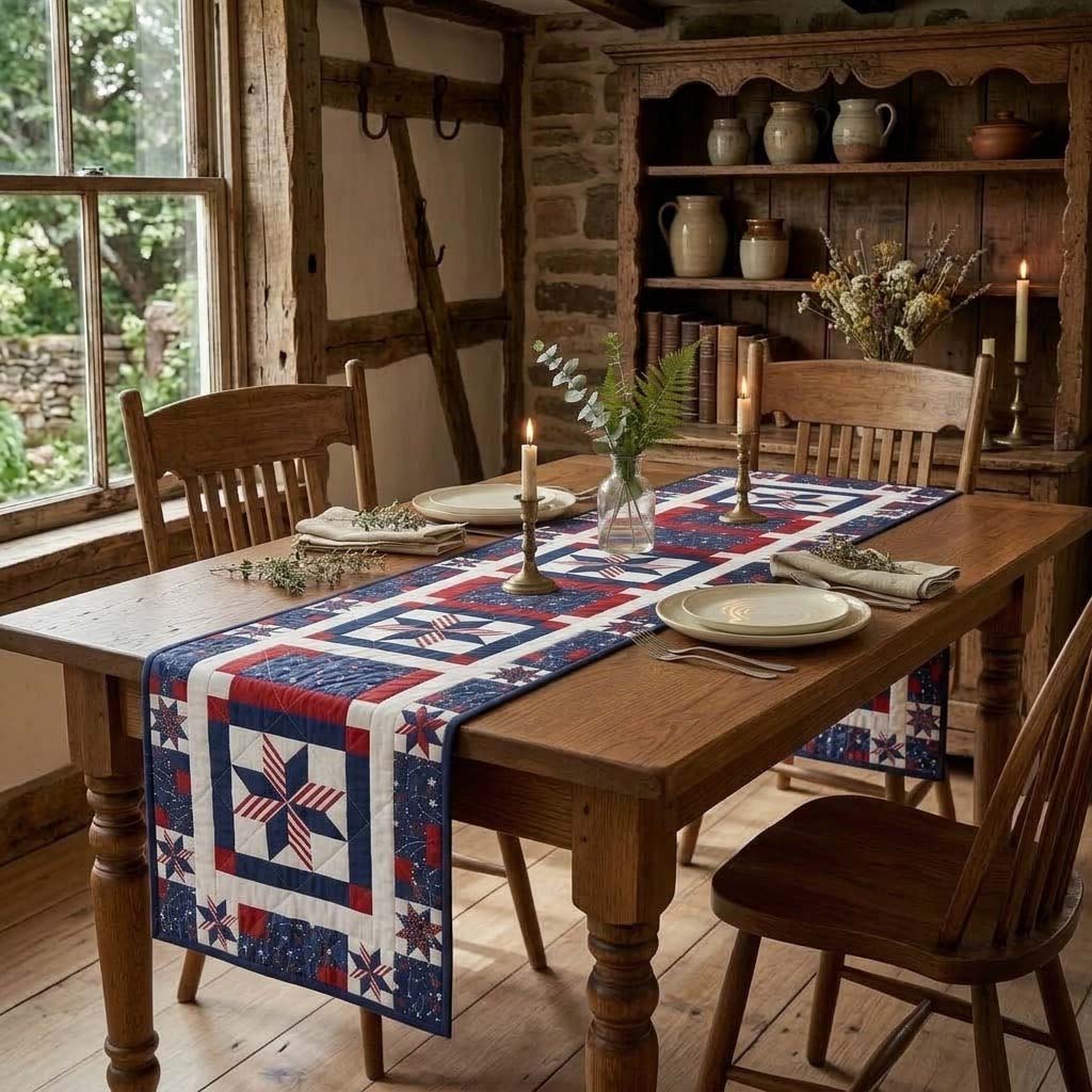 Old Glory Patch Quilted Table Runner NCU0DQQ0646