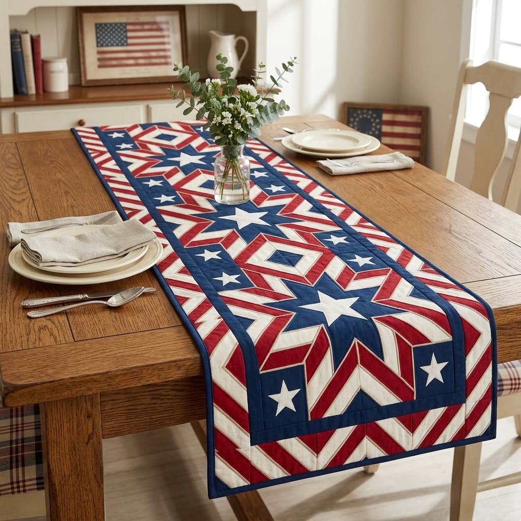Old Glory Starburst Quilted Table Runner NCU0DQQ0651