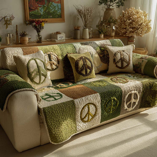 Olive Meadow Peace Quilted Sofa Cover NCU0NXD1410