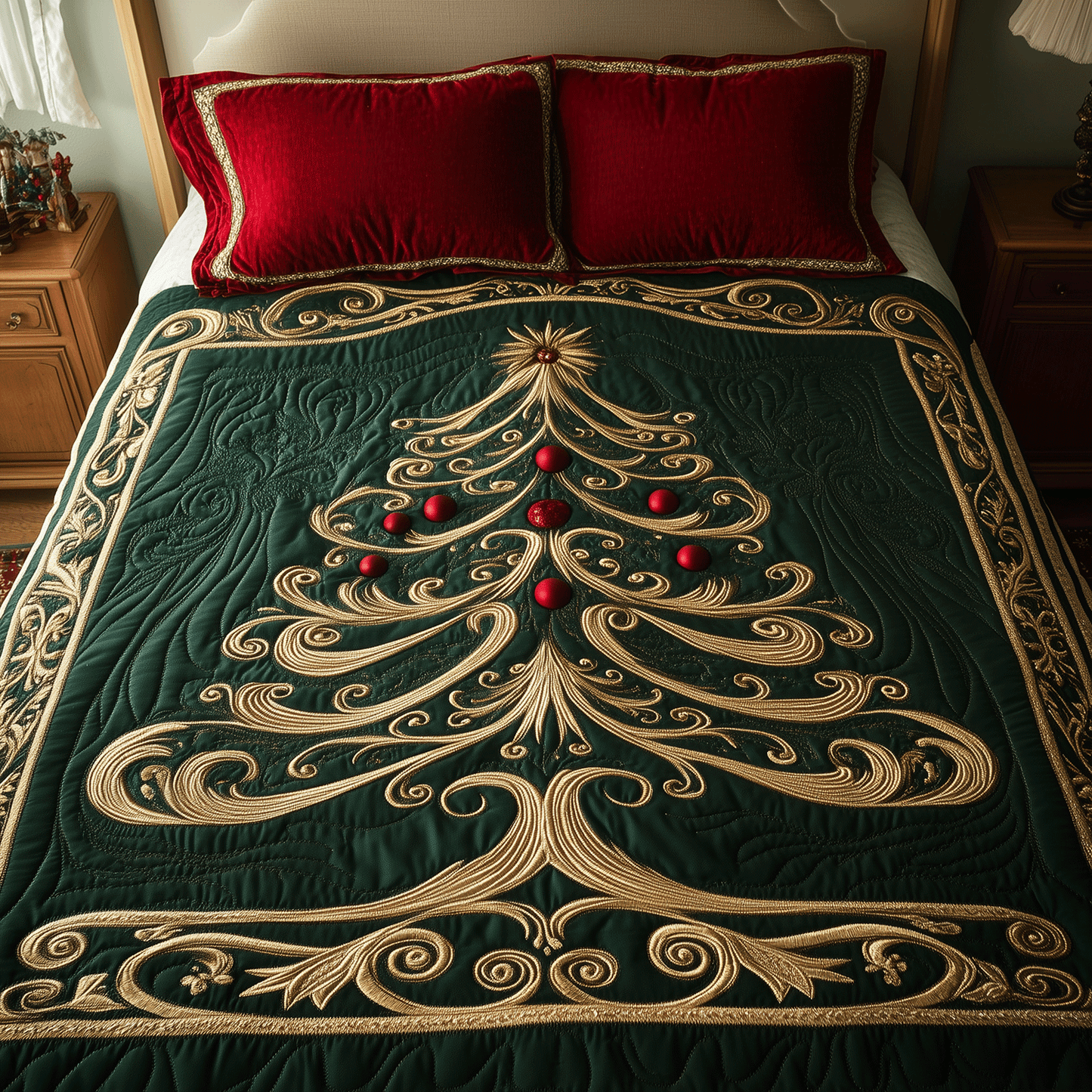 Opulent Christmas Tree 3-Piece Quilted Bedding Set NCU0TH2190