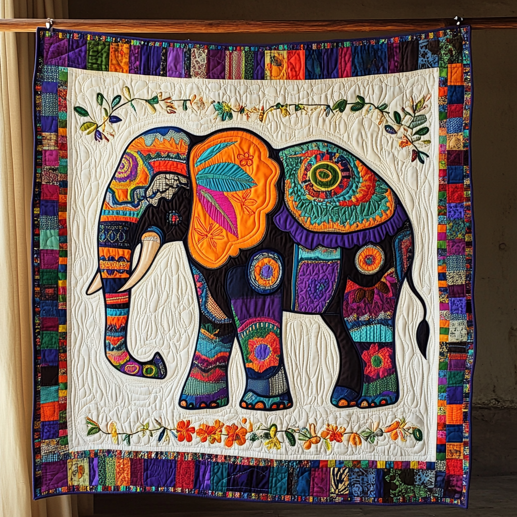 Ornate Elephant Quilted Blanket NCU0NT196