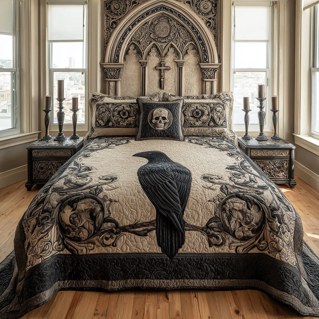 Ornate Raven 3-Piece Quilted Bedding Set NCU0PVL894