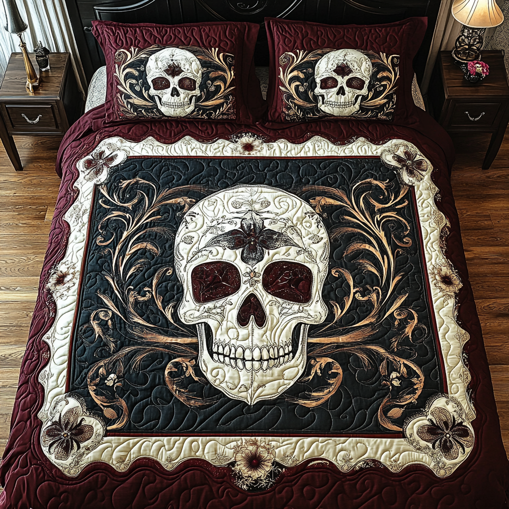 Ornate Skull Sanctuary 3-Piece Quilted Bedding Set NCU0TL2052