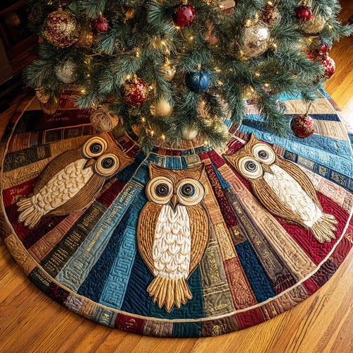 Owl Book Haven Christmas Quilted Tree Skirt NCU0NTD1001