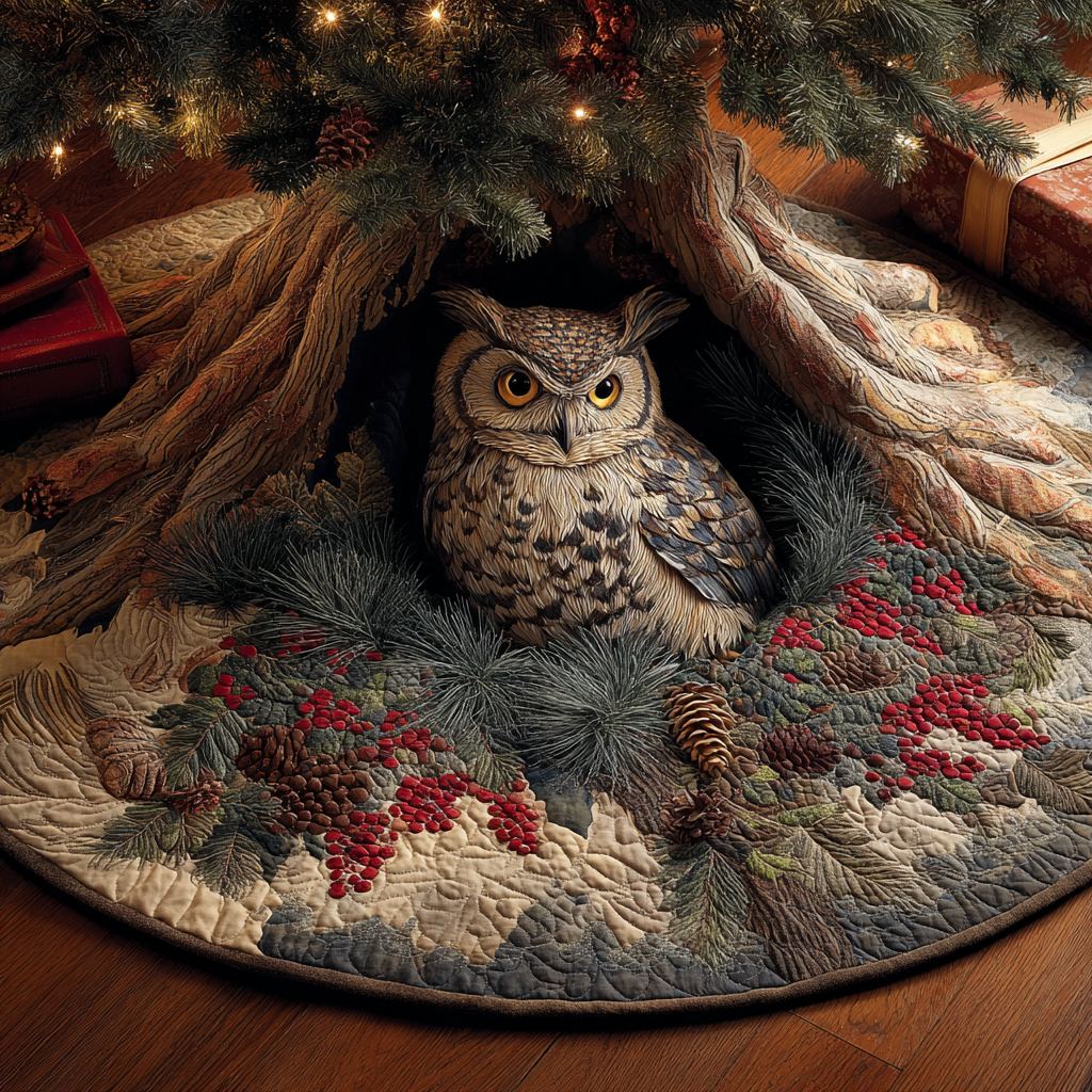 Owl Haven Christmas Quilted Tree Skirt NCU0DDK1672