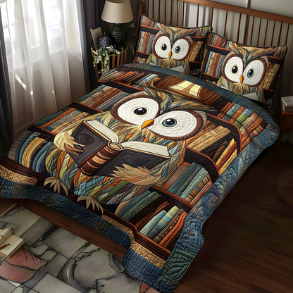 Owl Literary Flight 3-Piece Quilted Bedding Set NCU0DK1351