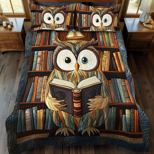 Owl Literary Flight 3-Piece Quilted Bedding Set NCU0DK1351