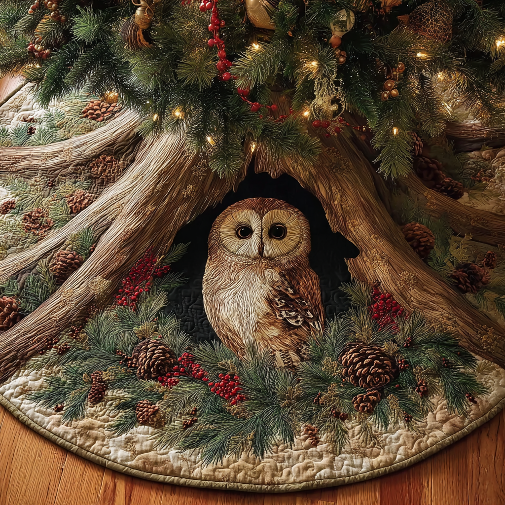 Owl Whisper Christmas Quilted Tree Skirt NCU0DDK1673