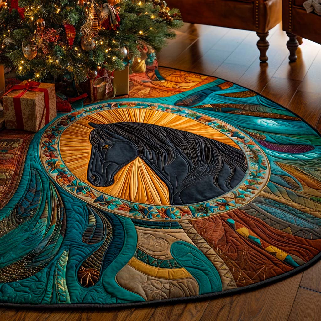 Painted Horses Roundel Quilted Tree Skirt NCU0NXD1033