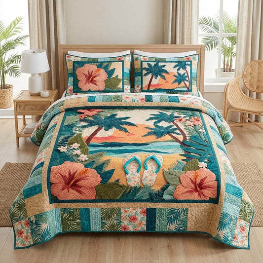 Palm Paradise 3-Piece Quilted Bedding Set NCU0DQQ0831