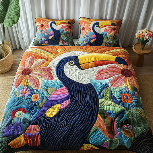 Paradise Feathers 3-Piece Quilted Bedding Set NCU0NVH075