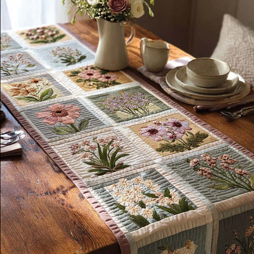 Pastel Bloom Grid Quilted Table Runner NCU0DQQ0572