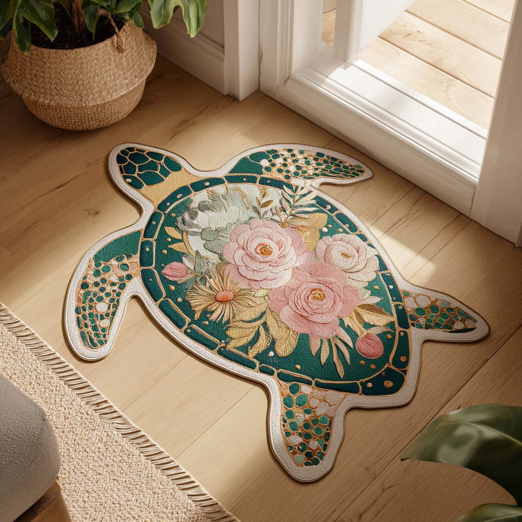 Pastel Bloom Turtle Custom Shape Doormat NCU0DQQ0756