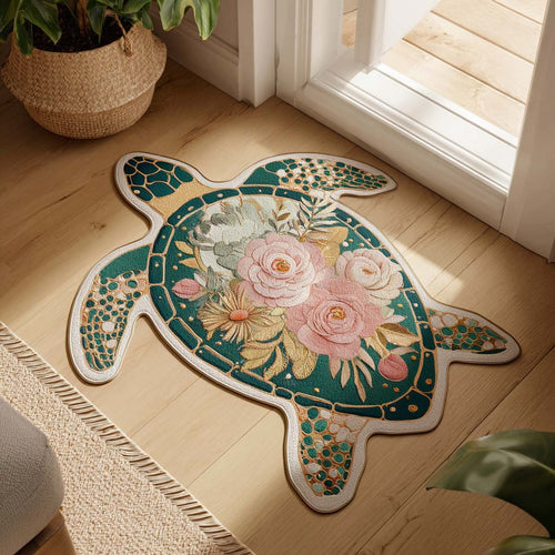 Pastel Bloom Turtle Custom Shape Doormat NCU0DQQ0756