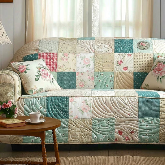 Pastel Blossom Quilted Sofa Cover NCU0DQQ0459