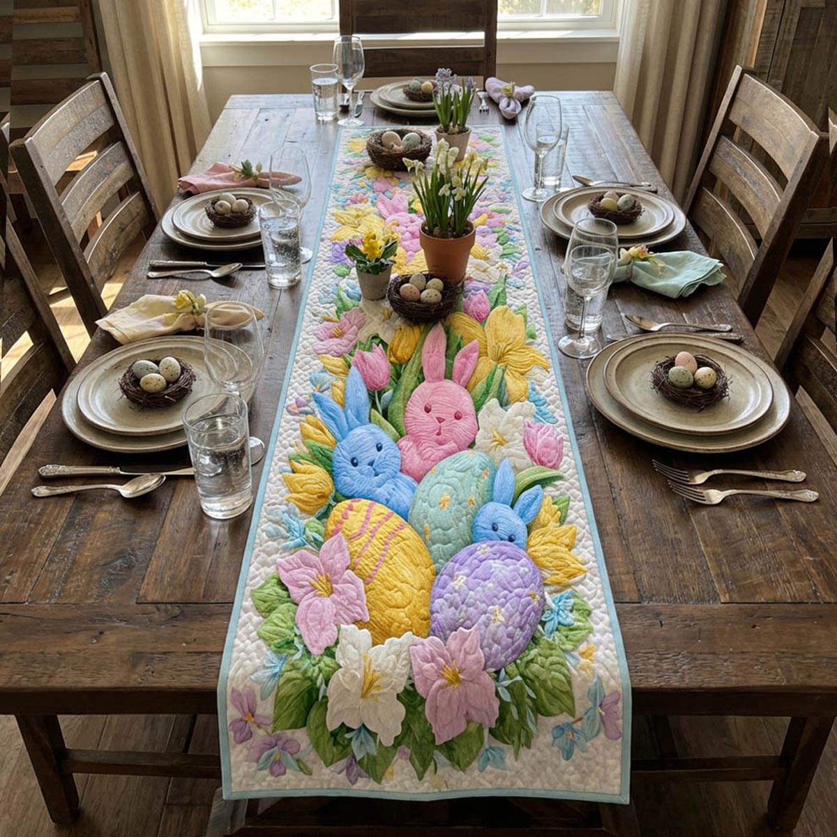 Pastel Eggs Quilted Table Runner NCU0DV2015