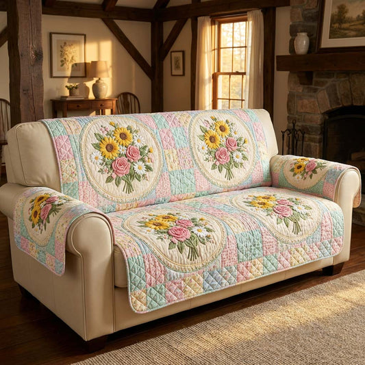 Pastel Flower Quilted Sofa Cover NCU0HNH911