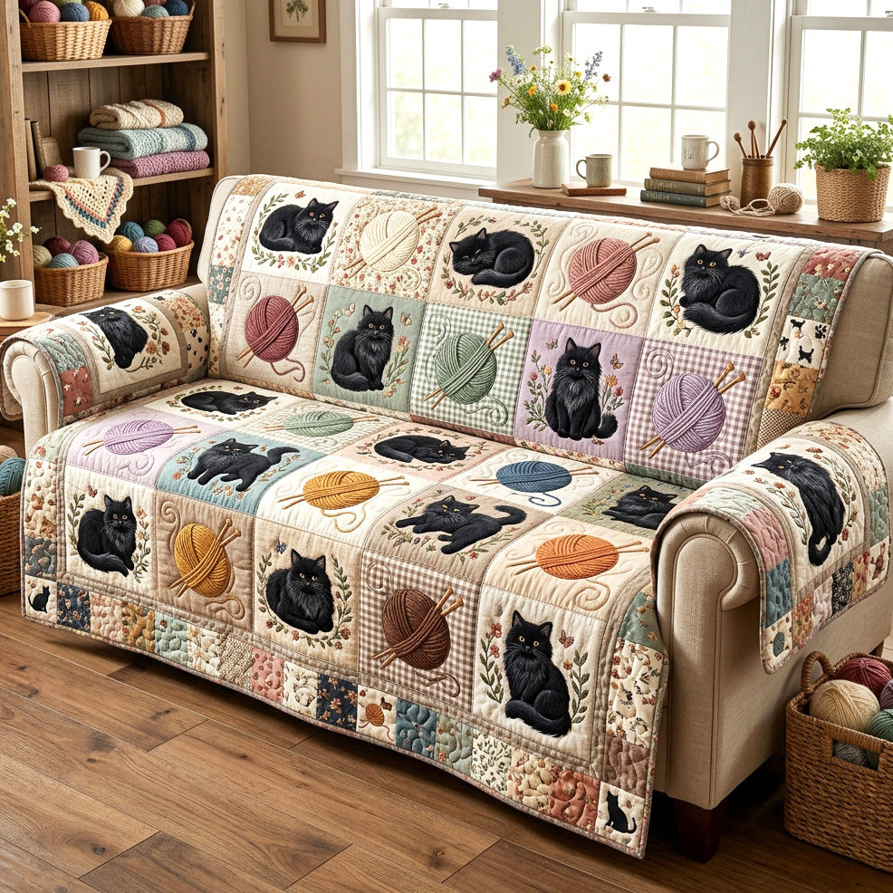 Pastel Purrs Quilted Sofa Cover NCU0NTV1141