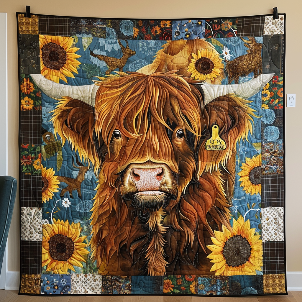 Pastoral Cow And Sunflower Quilted Blanket NCU0TH827