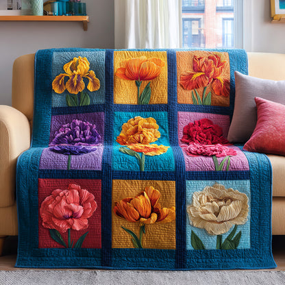 Patchwork Bloom Grid Quilted Blanket NCU0LDH842