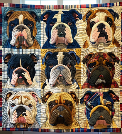 Patchwork Bulldog Quilted Blanket NCU0DV1684