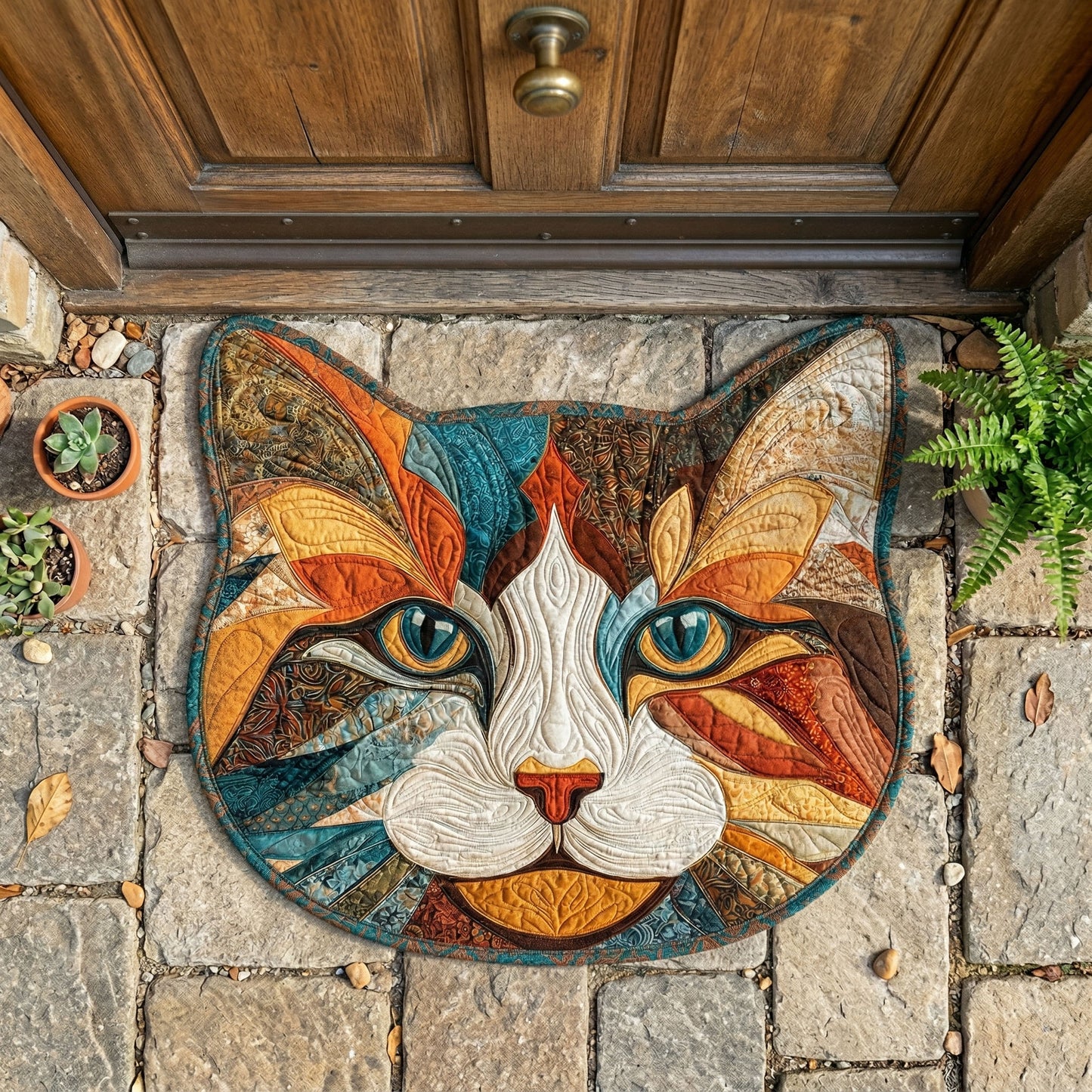 Patchwork Cat Custom Shape Doormat NCU0NNT3095