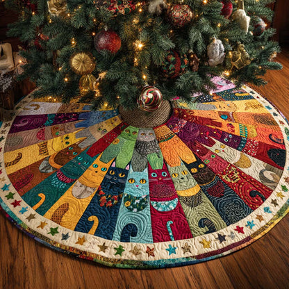 Patchwork Cat Festival Quilted Tree Skirt NCU0NXD1134