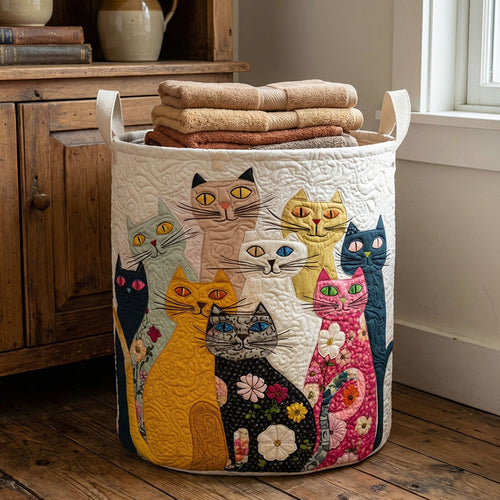 Patchwork Cat Parade Quilted Laundry Basket NCU0PTT3038
