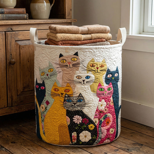 Patchwork Cat Parade Quilted Laundry Basket NCU0PTT3038