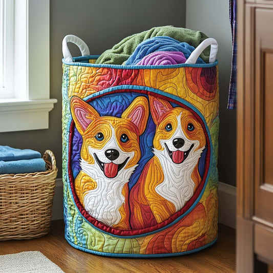 Patchwork Corgi Smile Quilted Laundry Basket NCU0NXD356