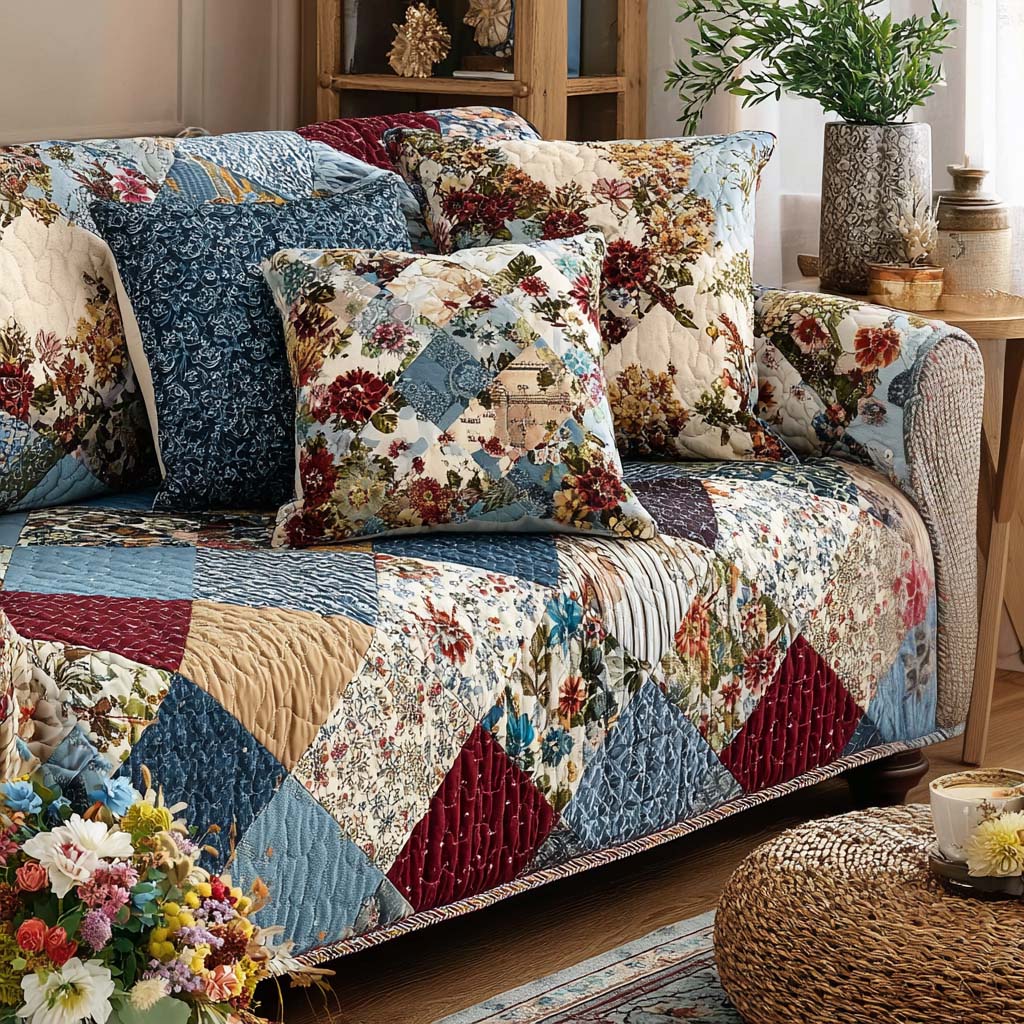 Patchwork Cottage Quilted Sofa Cover NCU0NNT2719