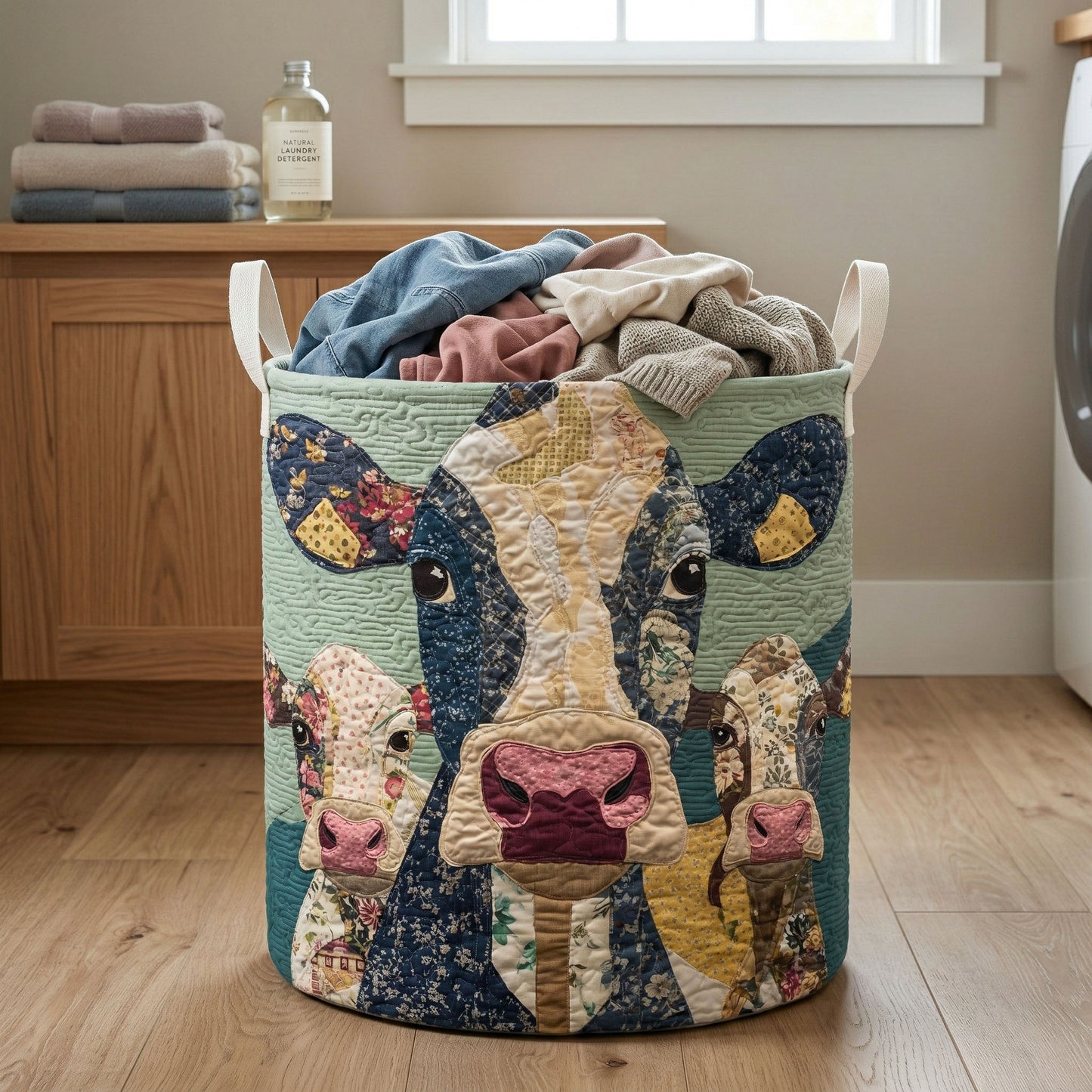 Patchwork Cow Family Quilted Laundry Basket NCU0NNT3055