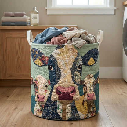 Patchwork Cow Family Quilted Laundry Basket NCU0NNT3055