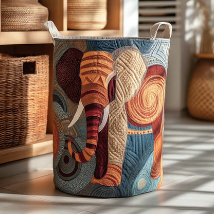 Patchwork Elephant Quilted Laundry Basket NCU0NXD402