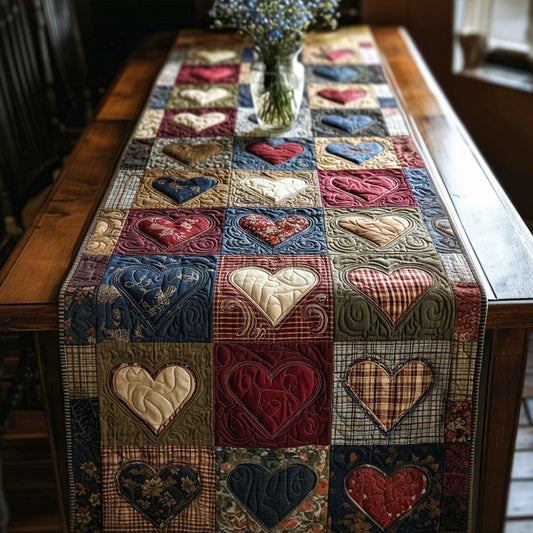 Patchwork Hearts Quilted Table Runner NCU0NNT2843
